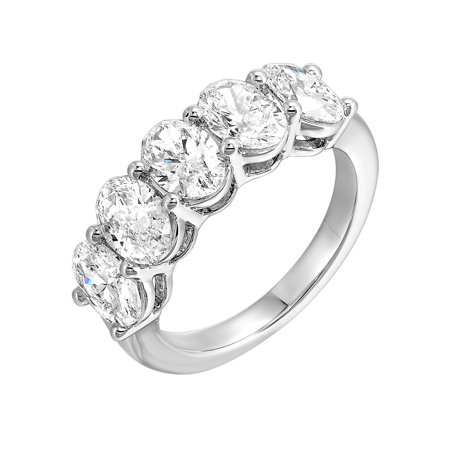 5-Stone Oval Lab-Created Diamond Ring Band in White Gold, 2.10 cttw