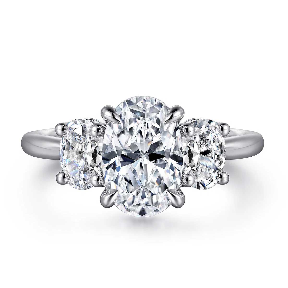 Charisa Oval Diamond Engagement Ring Setting with Hidden Halo & Side Diamonds