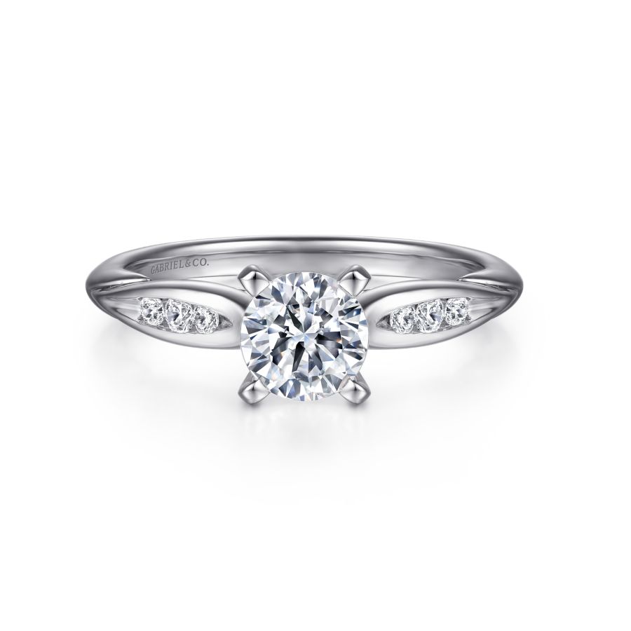 Quinn Engagement Ring Setting in 14k White Gold with Side Diamonds