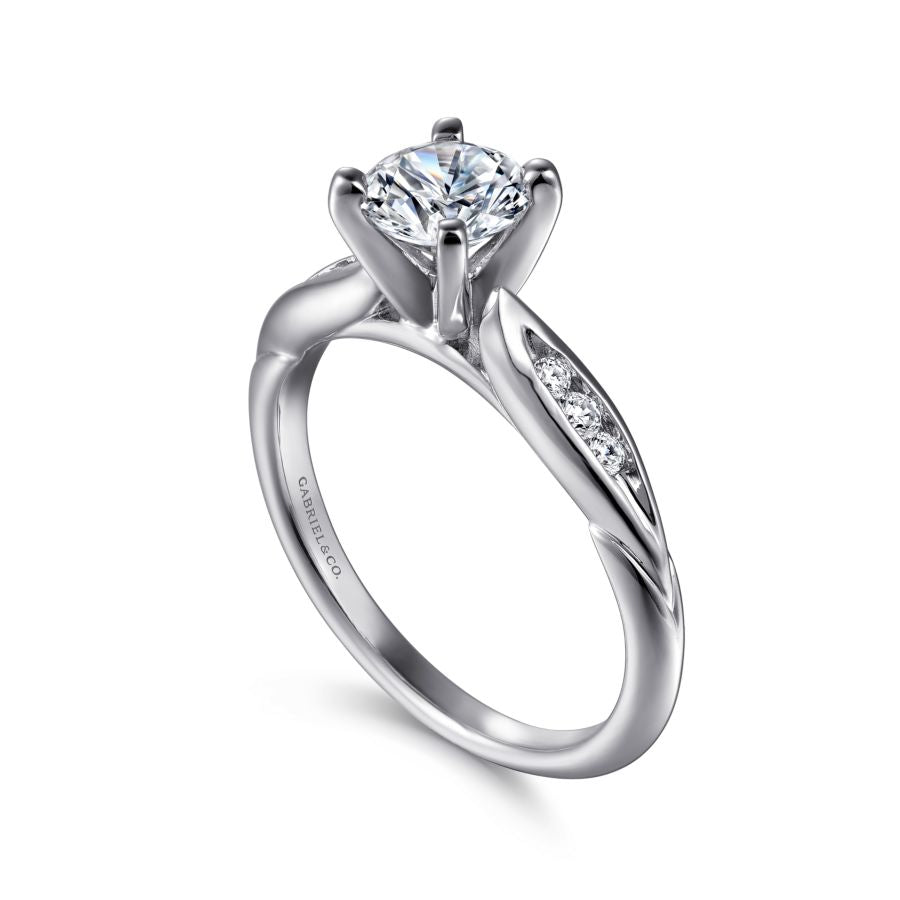 Quinn Engagement Ring Setting in 14k White Gold with Side Diamonds