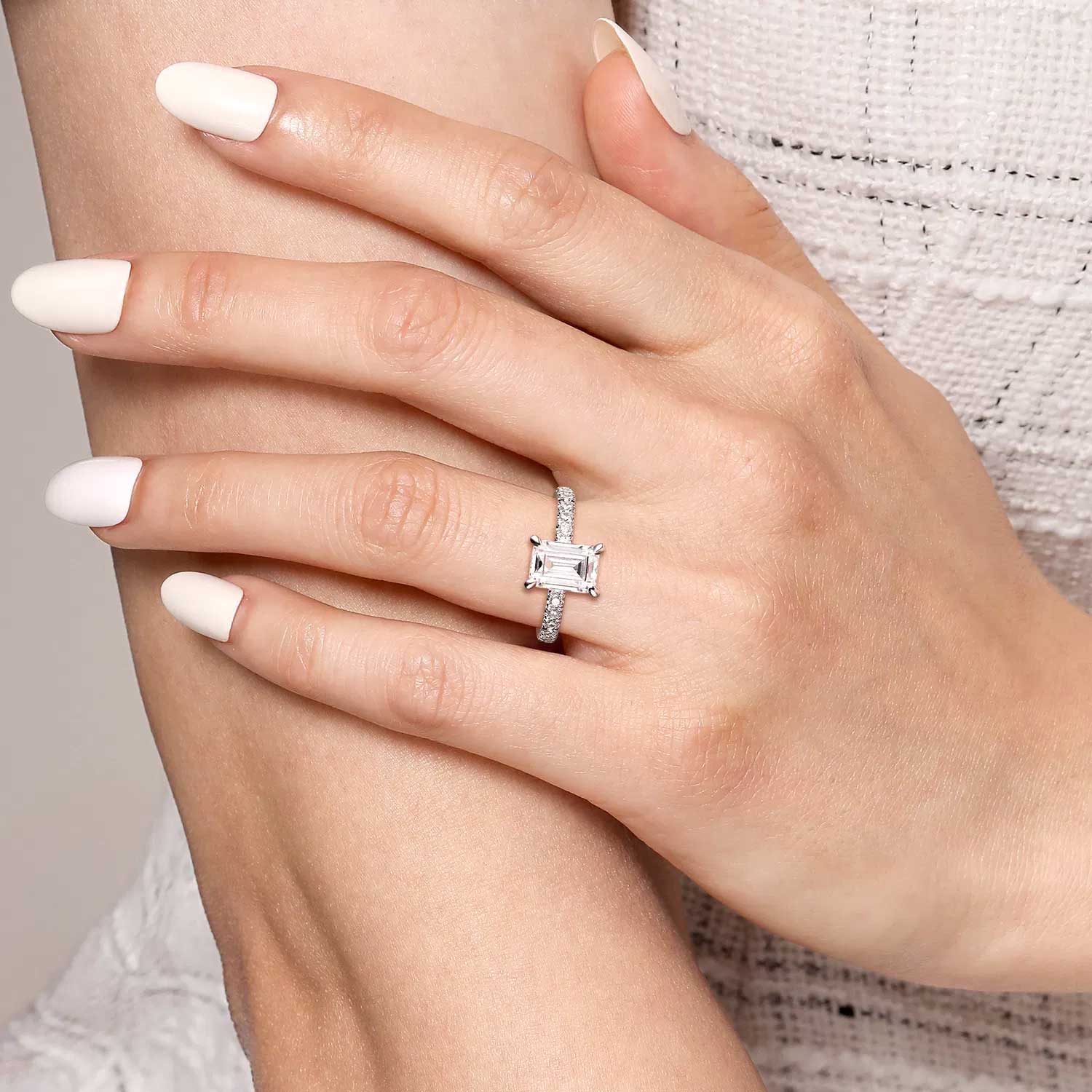 Winslow Emerald Cut Engagement Ring Setting with Diamond Band
