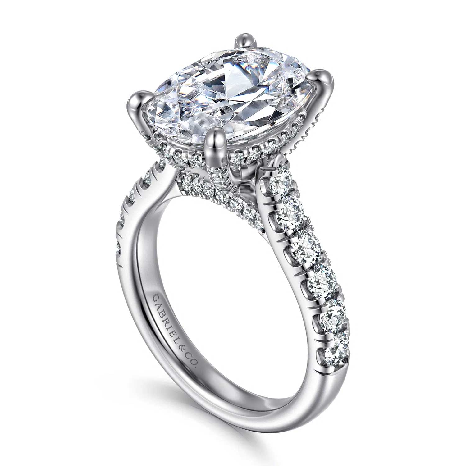 Sarita Oval Diamond Engagement Ring Setting with Hidden Halo