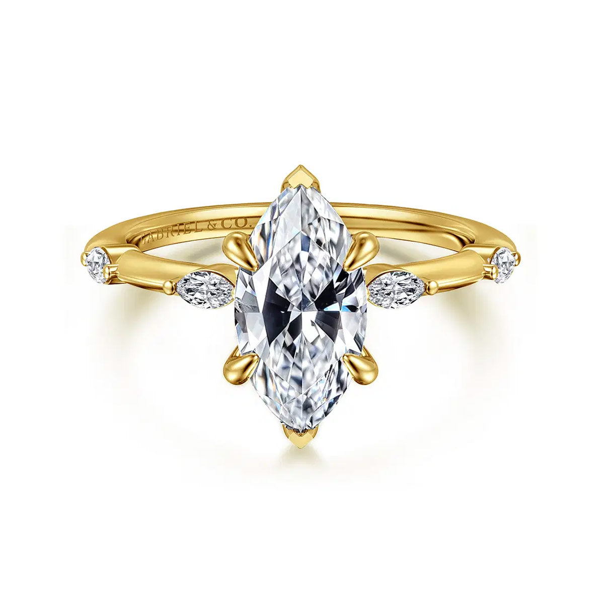 Marline Marquise Shape Diamond Engagement Ring Setting with Side Diamonds