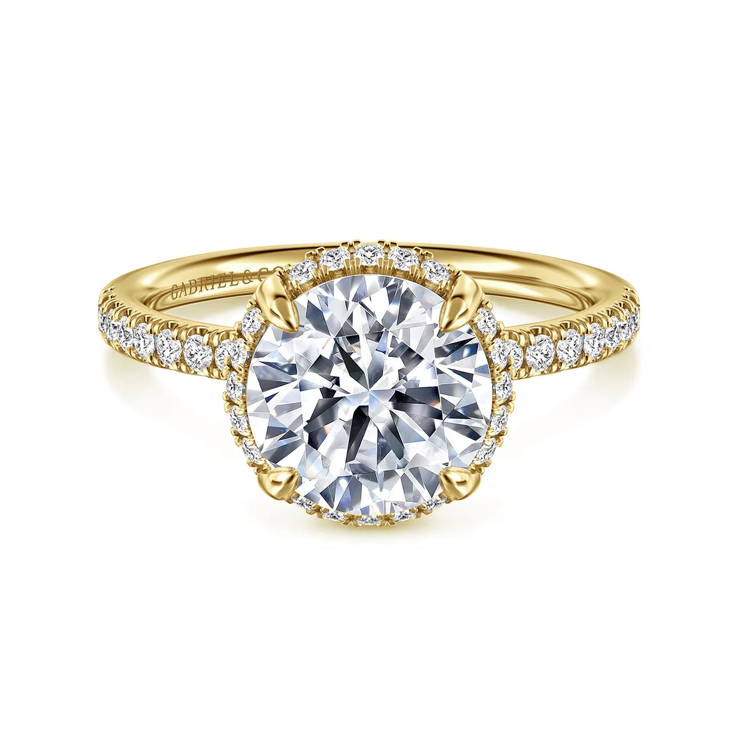Suede Round Prong Set Hidden Halo Diamond Engagement Ring Setting