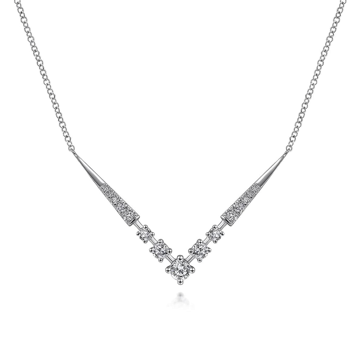 White Gold Diamond Chevron Geometric Bar Necklace, 0.44 cttw