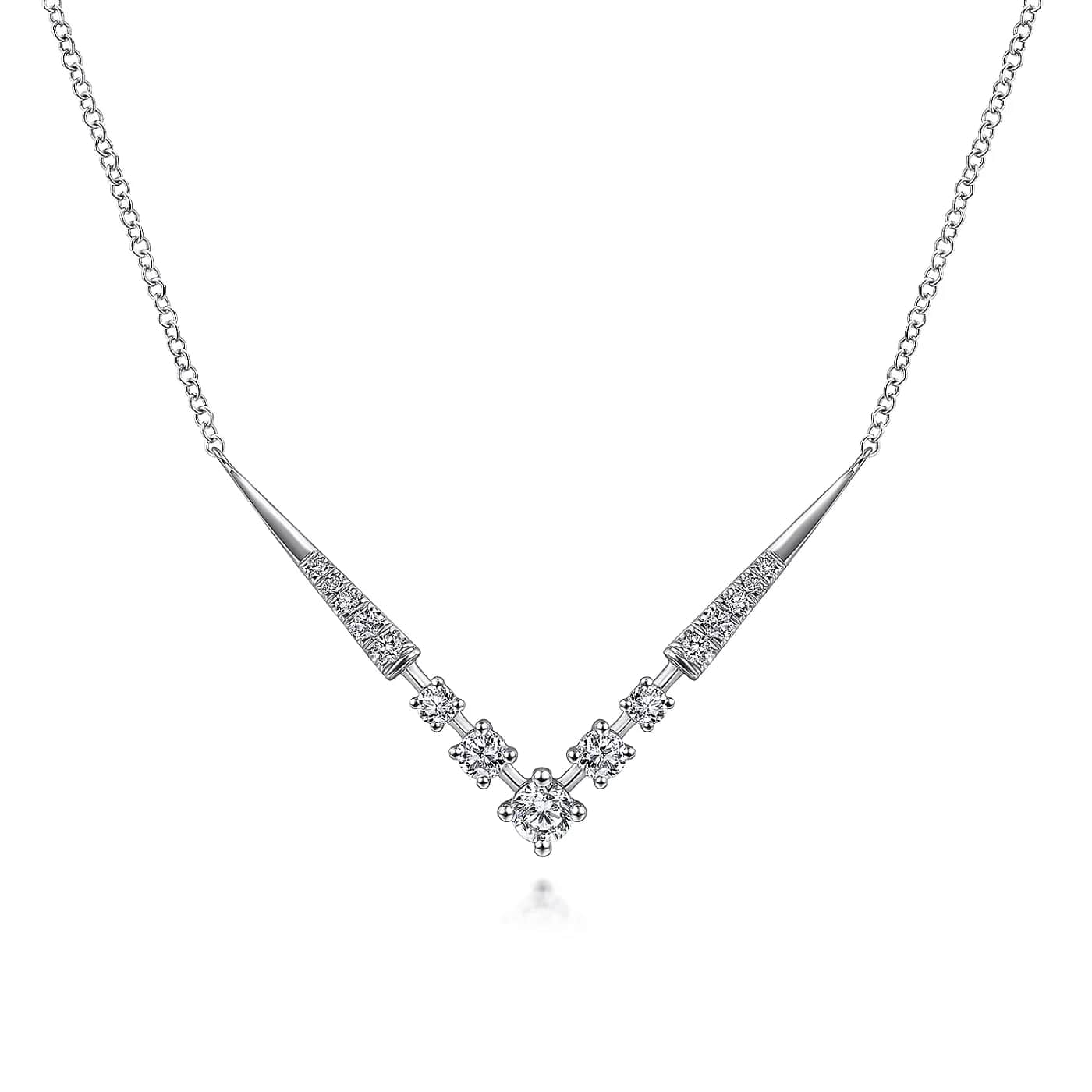 White Gold Diamond Chevron Geometric Bar Necklace, 0.44 cttw