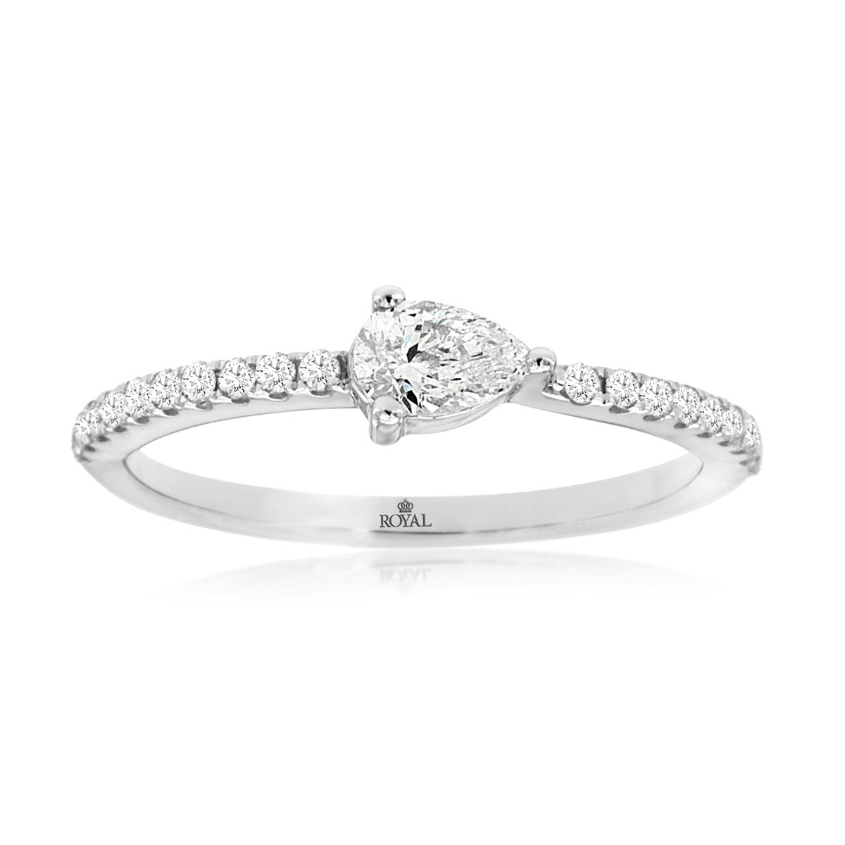 Pear Shaped Diamond Pave Engagement Ring in 14k White Gold, 0.42cttw