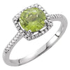 Round Natural Peridot Birthstone Ring with Diamond Halo Setting in Sterling Silver
