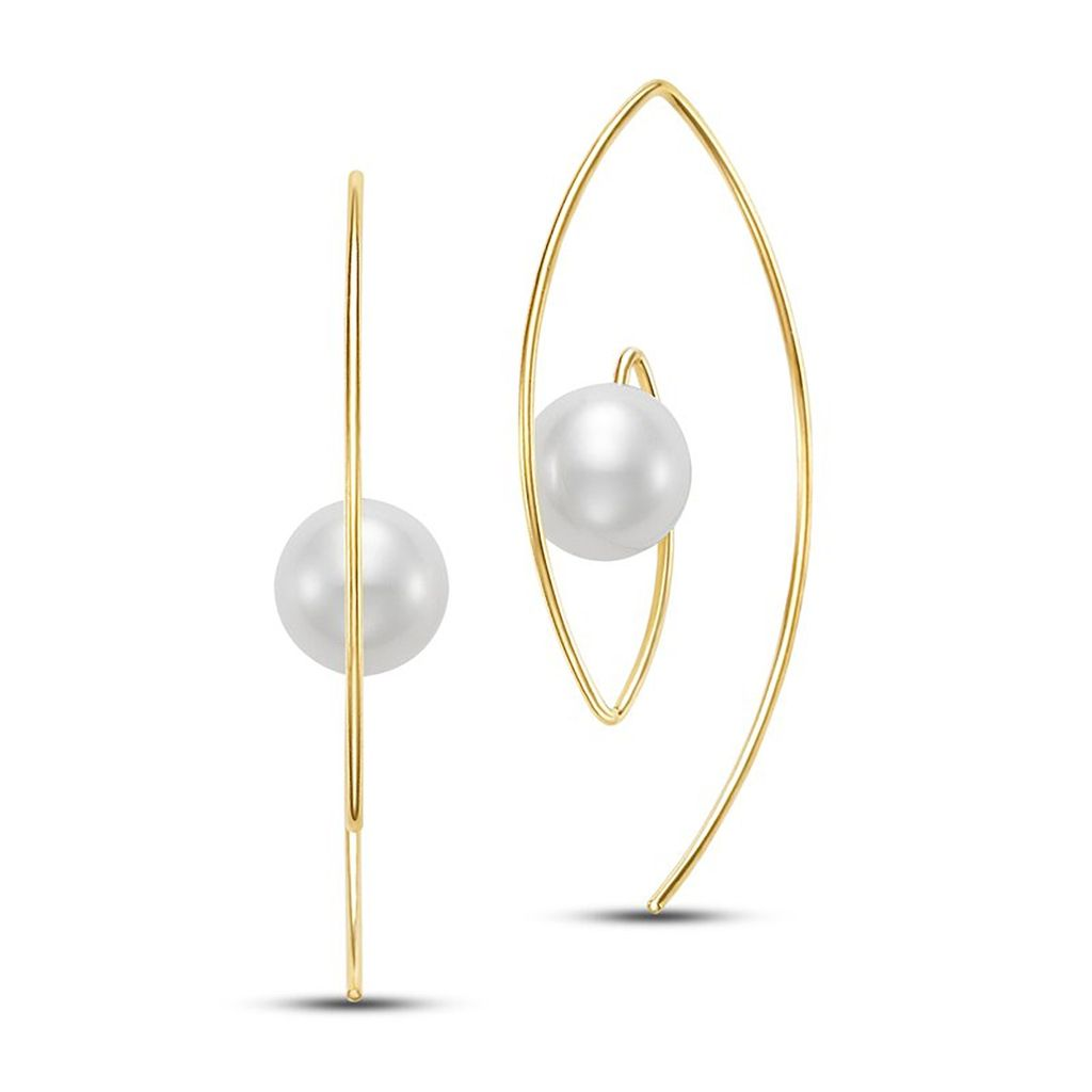 14K Yellow Gold Wire Hoop Earrings with Freshwater Pearls