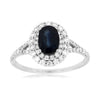 Natural Blue Oval Sapphire Double Diamond Halo Ring in White Gold