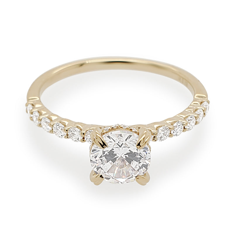 Yellow Gold Diamond Engagement Ring Setting with Diamond Pave, 0.35 cttw