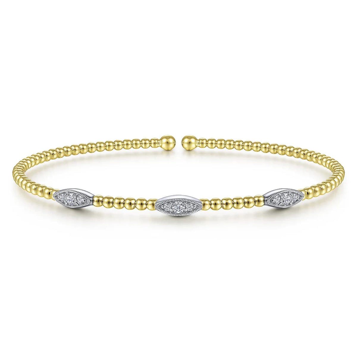 Bujukan Yellow and White Gold Diamond Marquise Station Cuff Bracelet, 0.16 cttw