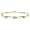 Bujukan Yellow and White Gold Diamond Marquise Station Cuff Bracelet, 0.16 cttw