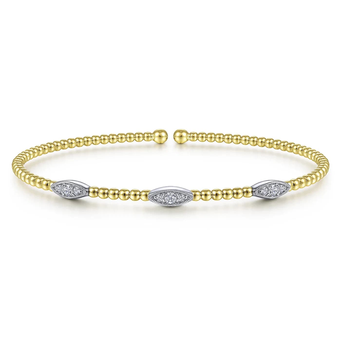 Bujukan Yellow and White Gold Diamond Marquise Station Cuff Bracelet, 0.16 cttw