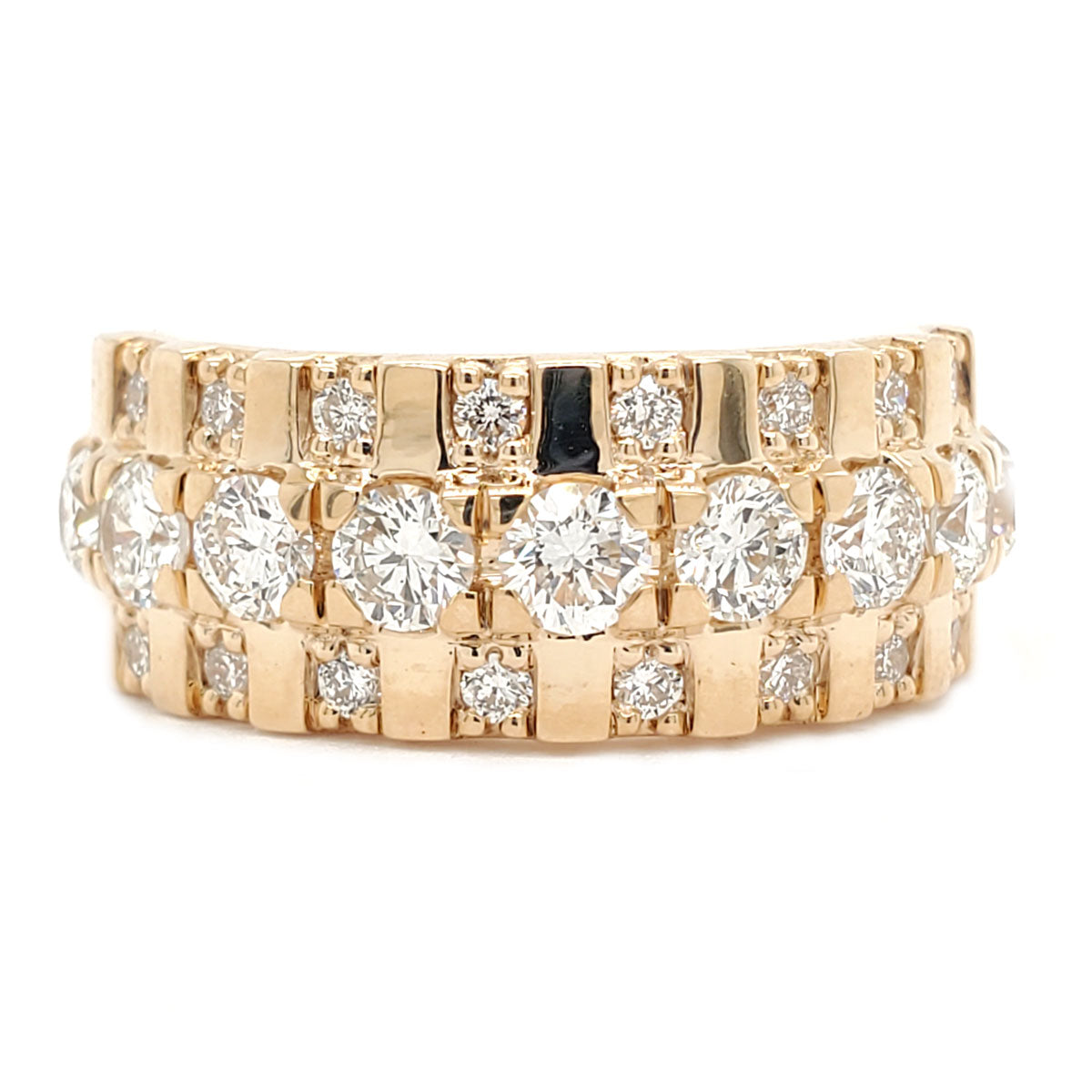 Round Lab-Created Diamond Multi-Row Ring Band in Yellow Gold, 1.50 cttw