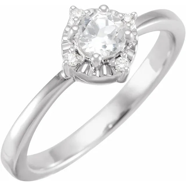 Lab Created White Sapphire Ring with Diamonds