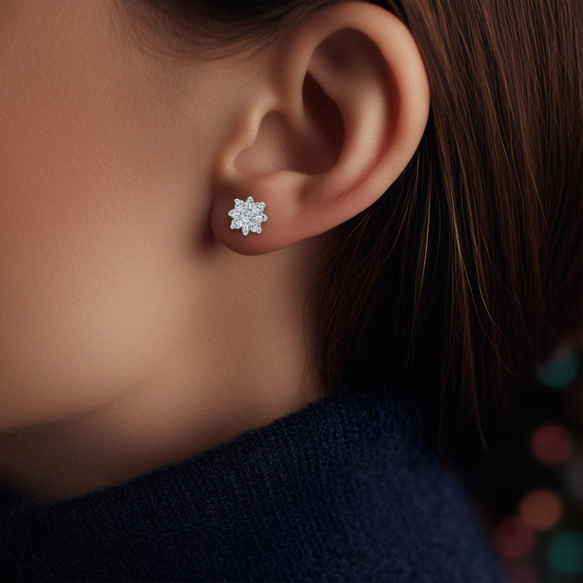 Clustered Diamond Starburst Stud Earrings in 14k White Gold, 0.25 cttw