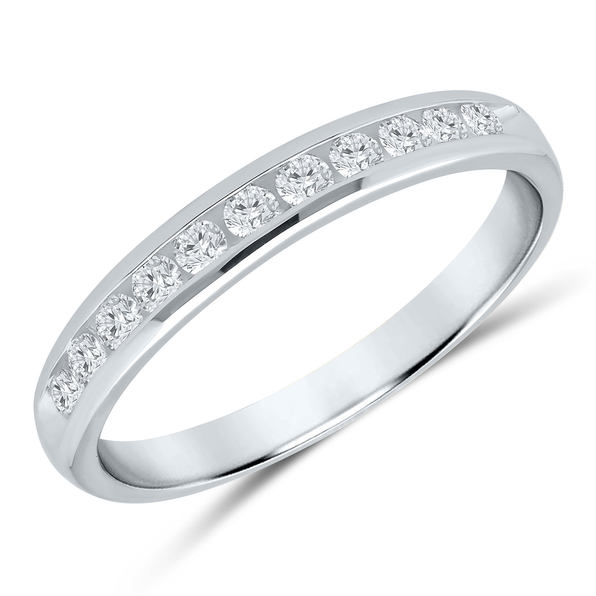 Elegant White Gold Channel Set Anniversary Band with 11 Diamonds, 0.33 cttw