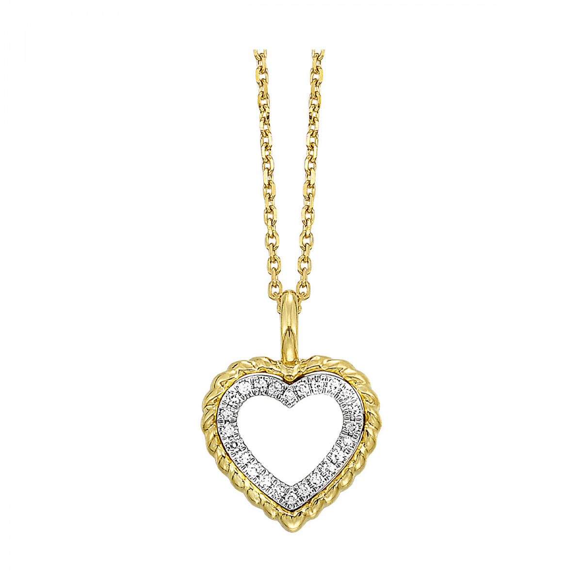 Ridged Heart Diamond Pendant Necklace in 14k Yellow Gold