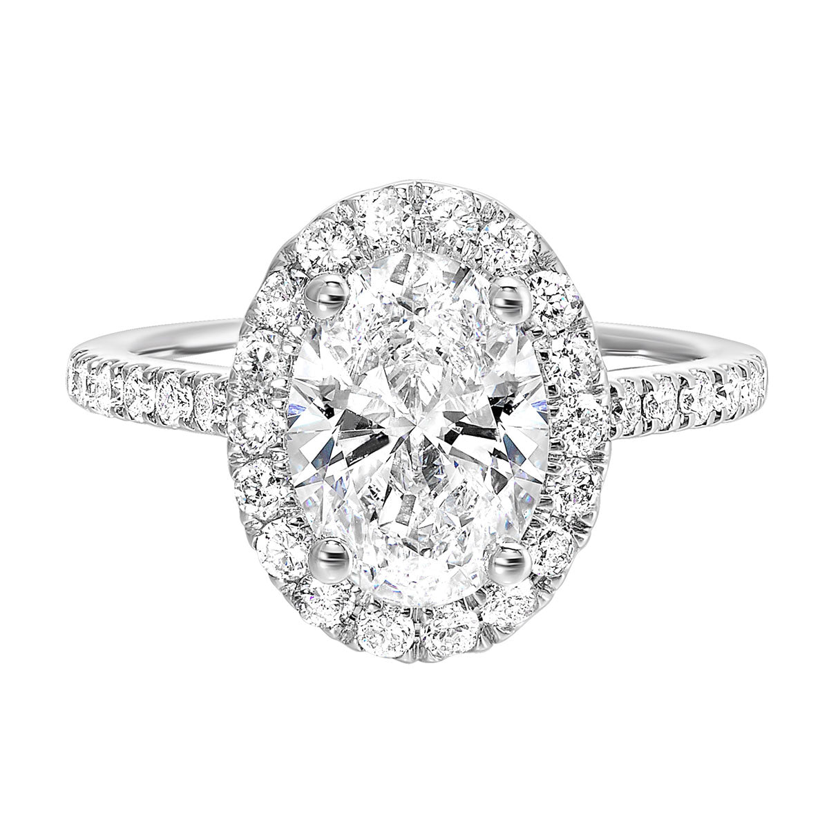 Oval Halo Lab-Created Diamond Pave Engagement Ring in White Gold, 2.0 cttw