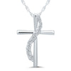 White Gold Curved Diamond Cross Pendant Necklace, 0.10 cttw