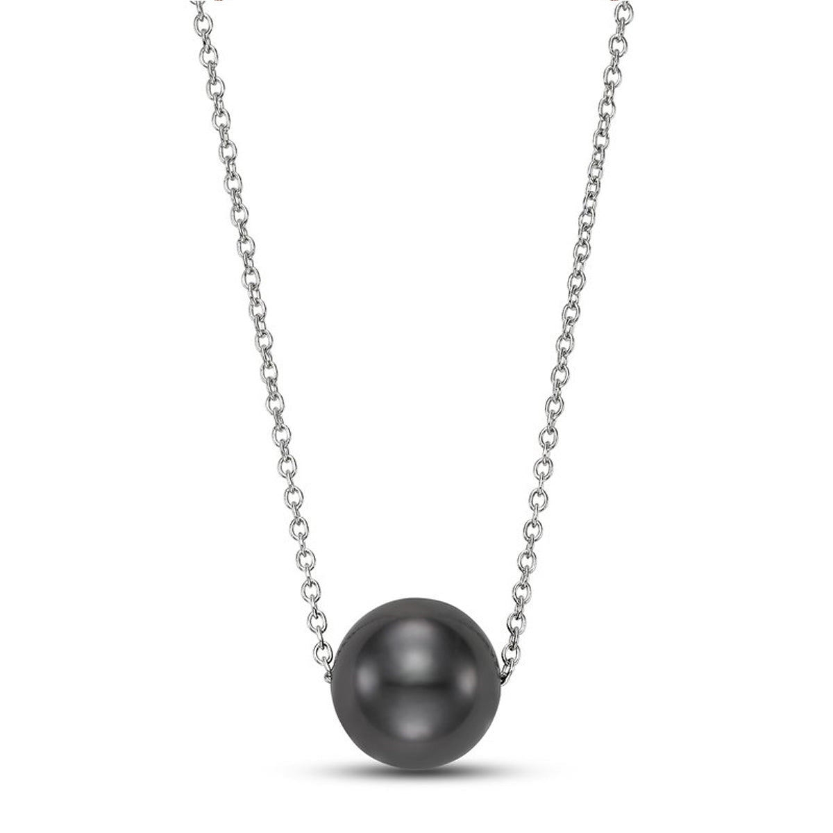 Floating Black Tahitian Pearl Cable Link Chain Necklace in White Gold