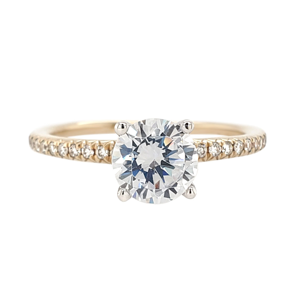 14K White Gold Pavé Split Shank Contour Diamond Engagement Ring