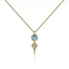 Blue Topaz and Diamond Bezel Set Spiked Kite Pendant Necklace in Yellow Gold