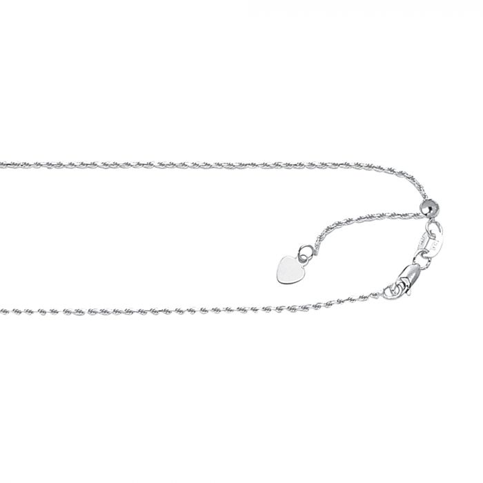 1mm 14k White Gold Rope Chain, 22&quot;