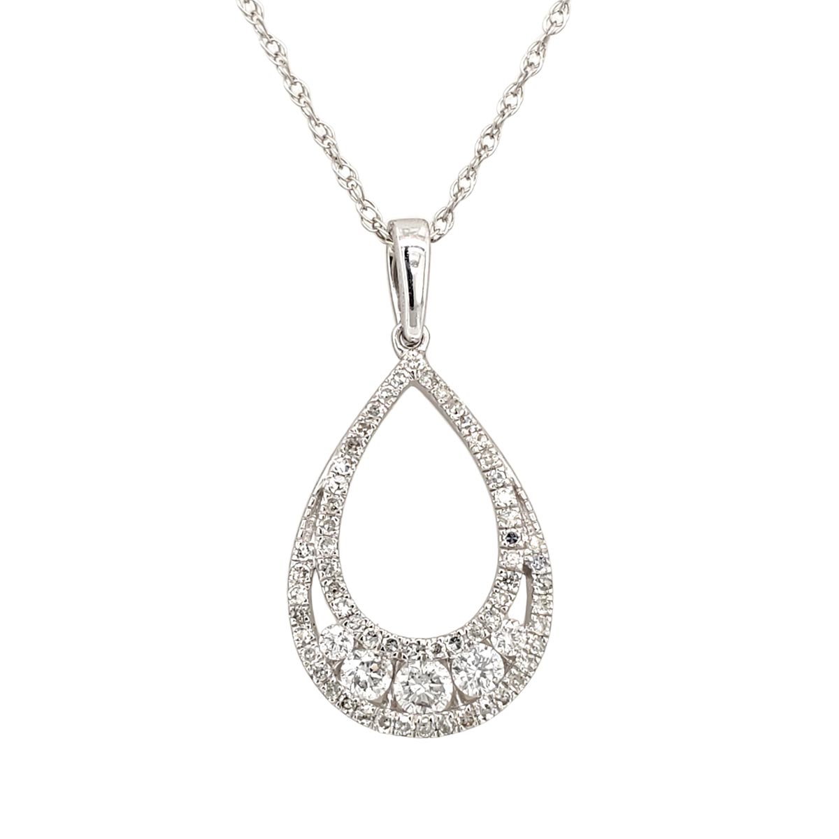 Diamond Open Teardrop Pendant Necklace in White Gold, 0.25 cttw