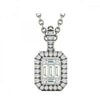 Baguette and Round Cut Diamond Drop Cluster Halo Pendant Necklace in White Gold, 0.10 cttw
