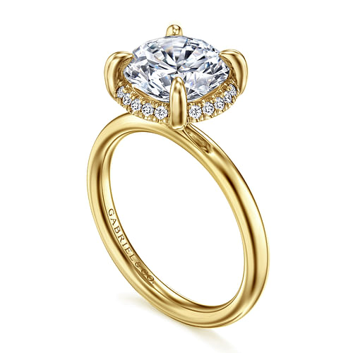 Symphony Round Hidden Halo Diamond Engagement Ring Setting in Yellow Gold, 0.10 cttw