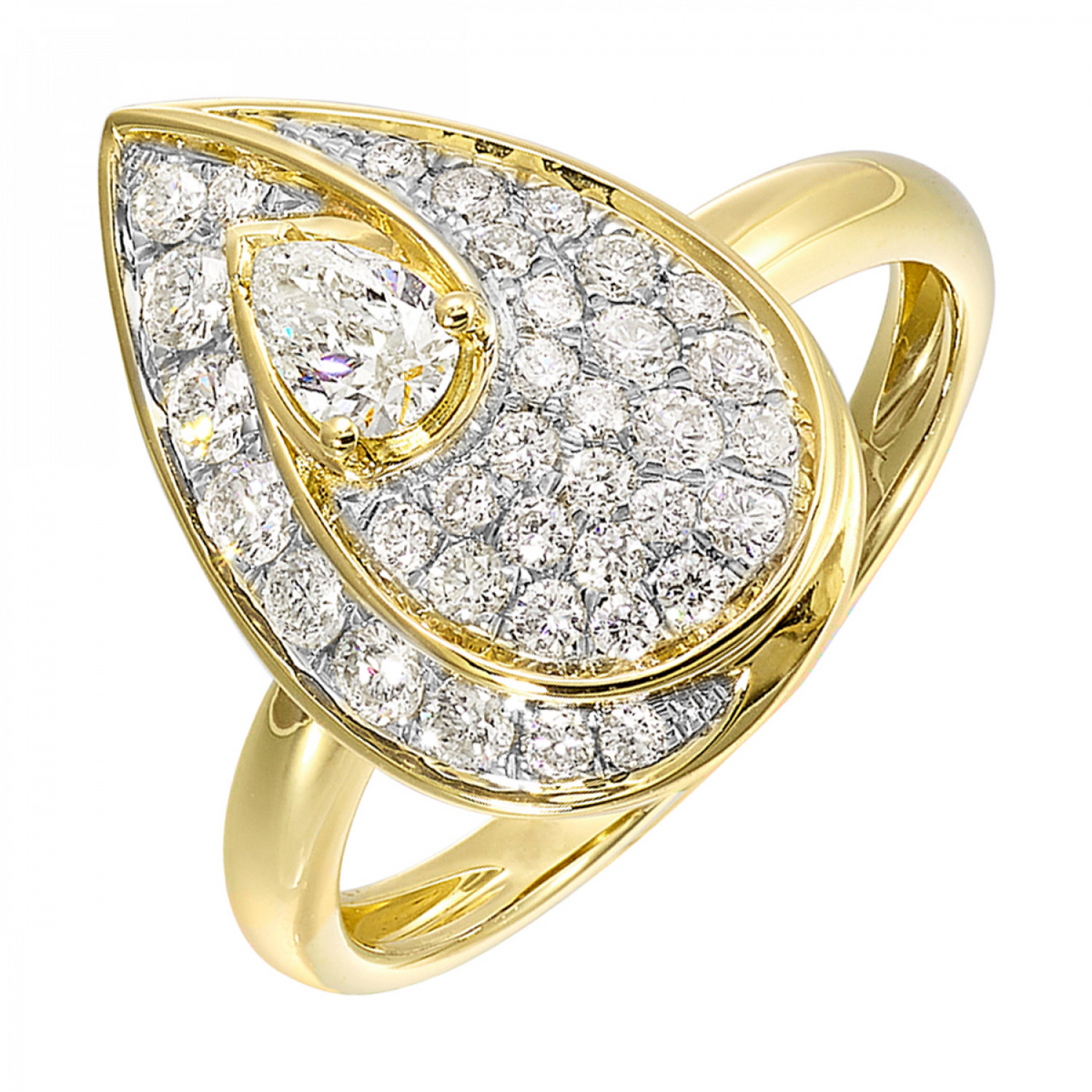 Pear Shaped 14k Yellow Gold Diamond Ring, 0.75 ctw