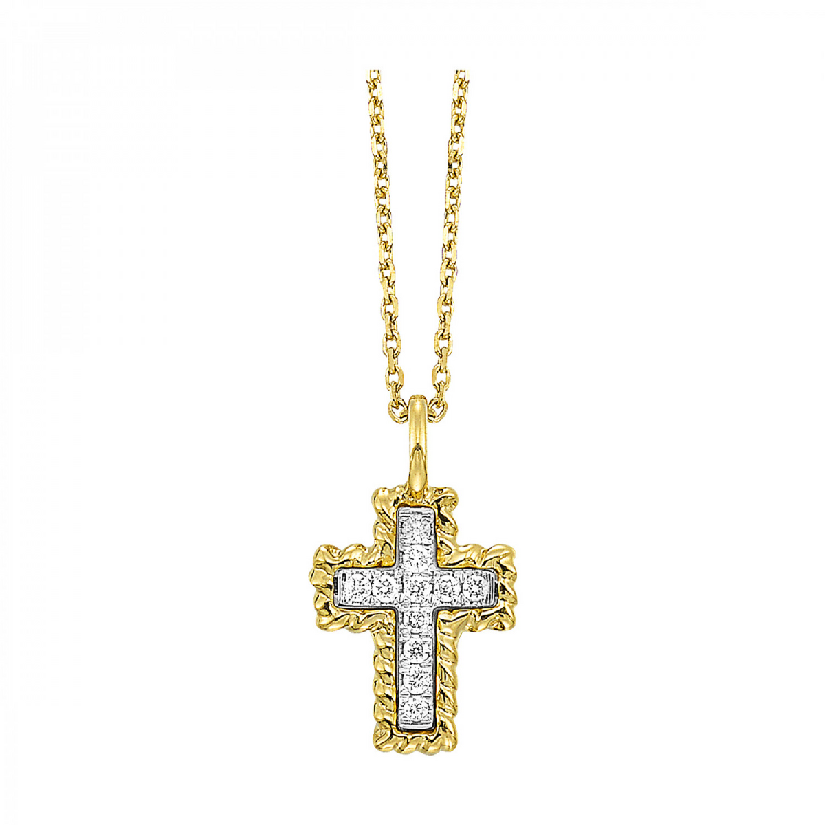 Textural Cross Pendant Diamond Necklace in 14k Yellow Gold