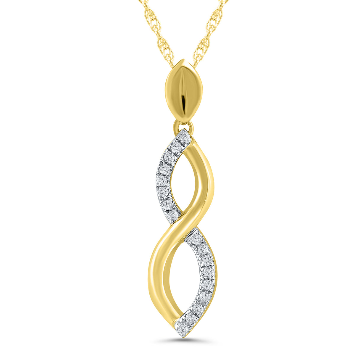 Yellow Gold Diamond Curved Infinity Pendant Necklace, 0.05 cttw