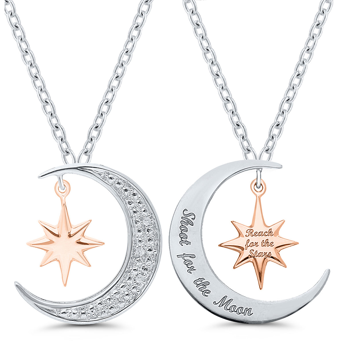 Diamond Moon and Star Pendant Necklace in Sterling Silver