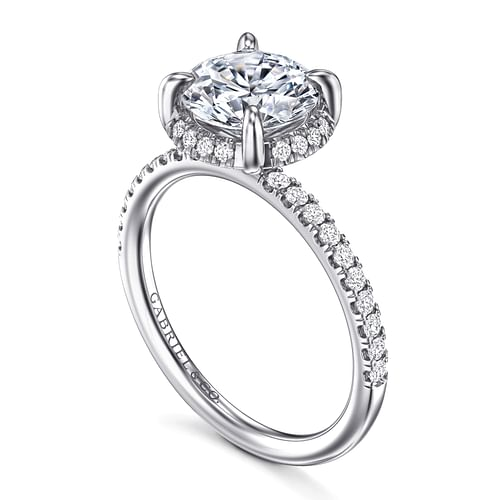 Suede Round Prong Set Hidden Halo Diamond Engagement Ring Setting