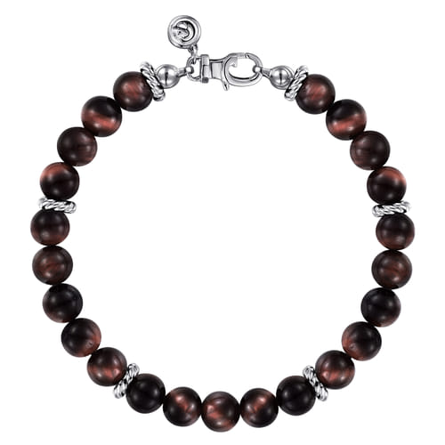 Sterling Silver Tiger Eye Beaded Bracelet, 8mm