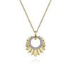 Leaf Shaped Diamond Circle Pendant Necklace in Yellow Gold, 0.11 cttw