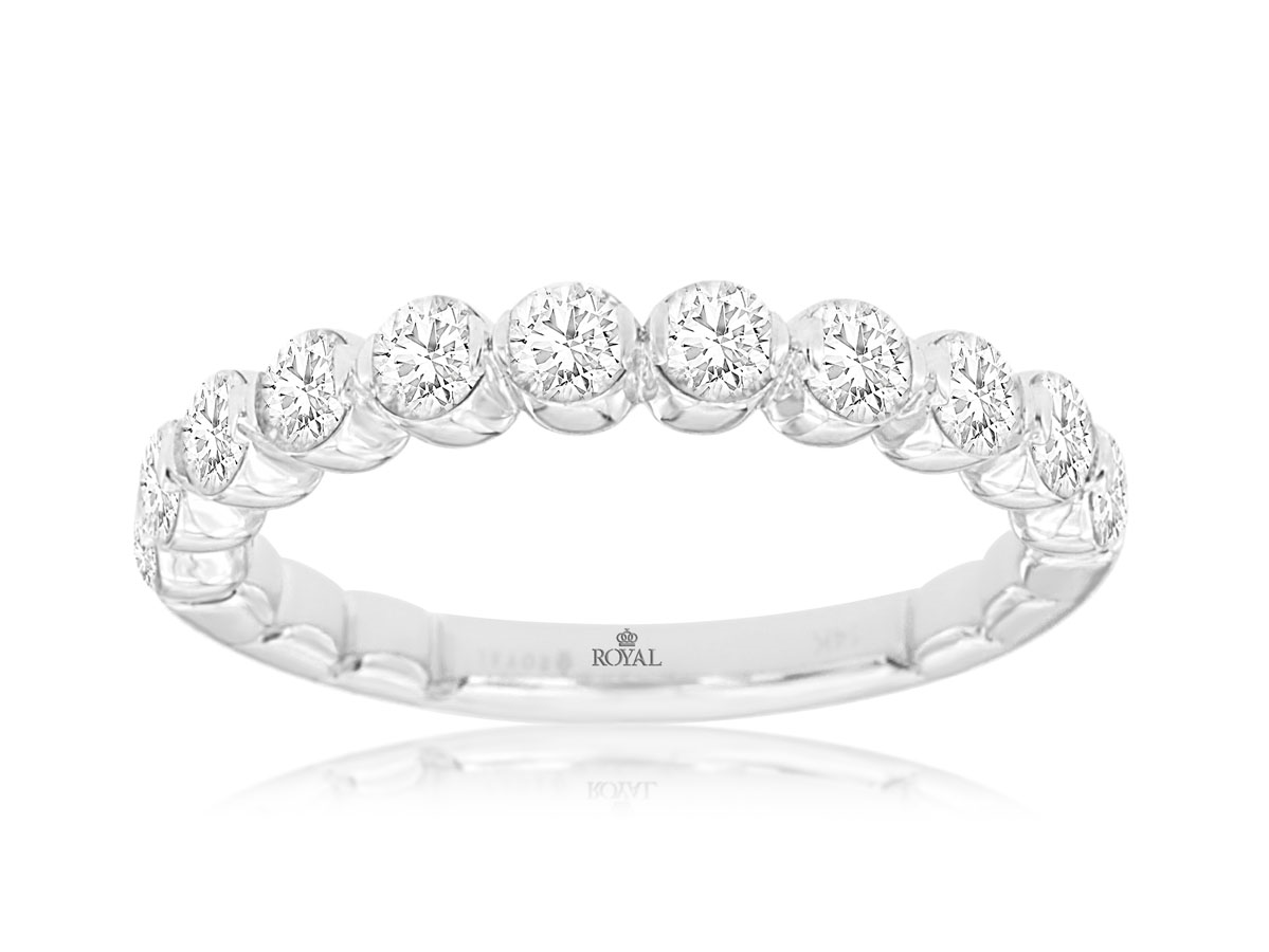 Scalloped Round Diamond Bubble Wedding Band in 14k White Gold, 1.0cttw