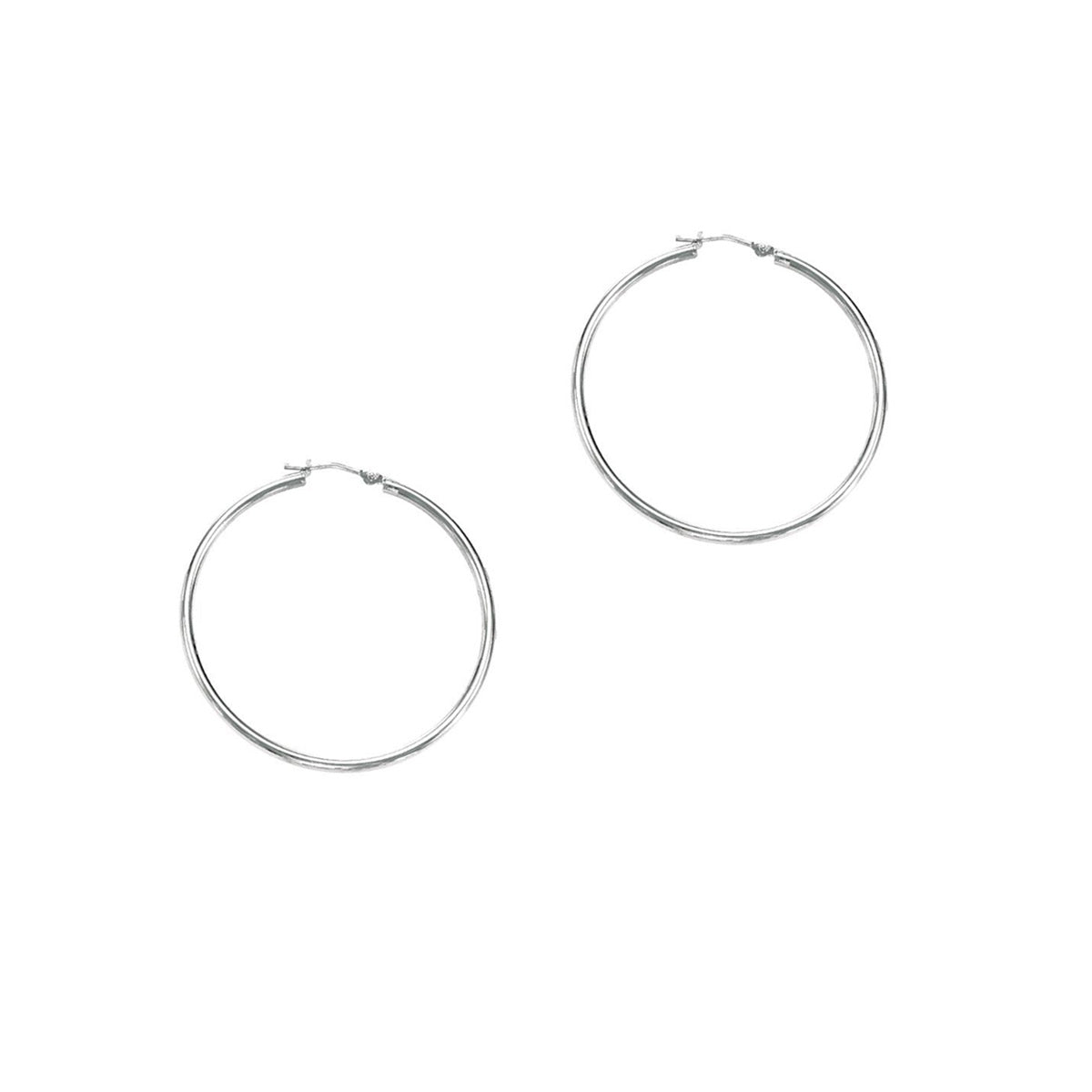 Polished 30mm Tube Hoop Earring in White Gold