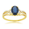 Vintage Inspired Blue Oval Sapphire Crossover Diamond Band Ring in Yellow Gold