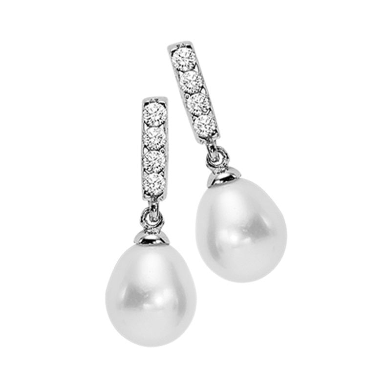 Dainty Pearl Cubic Zirconia Dangle Earrings