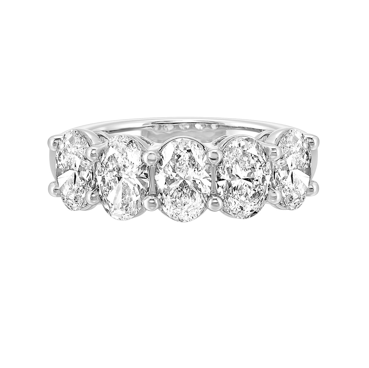 Oval Shaped Lab-Created Diamond Five Stone Engagement Ring Band in White Gold, 2.10 cttw