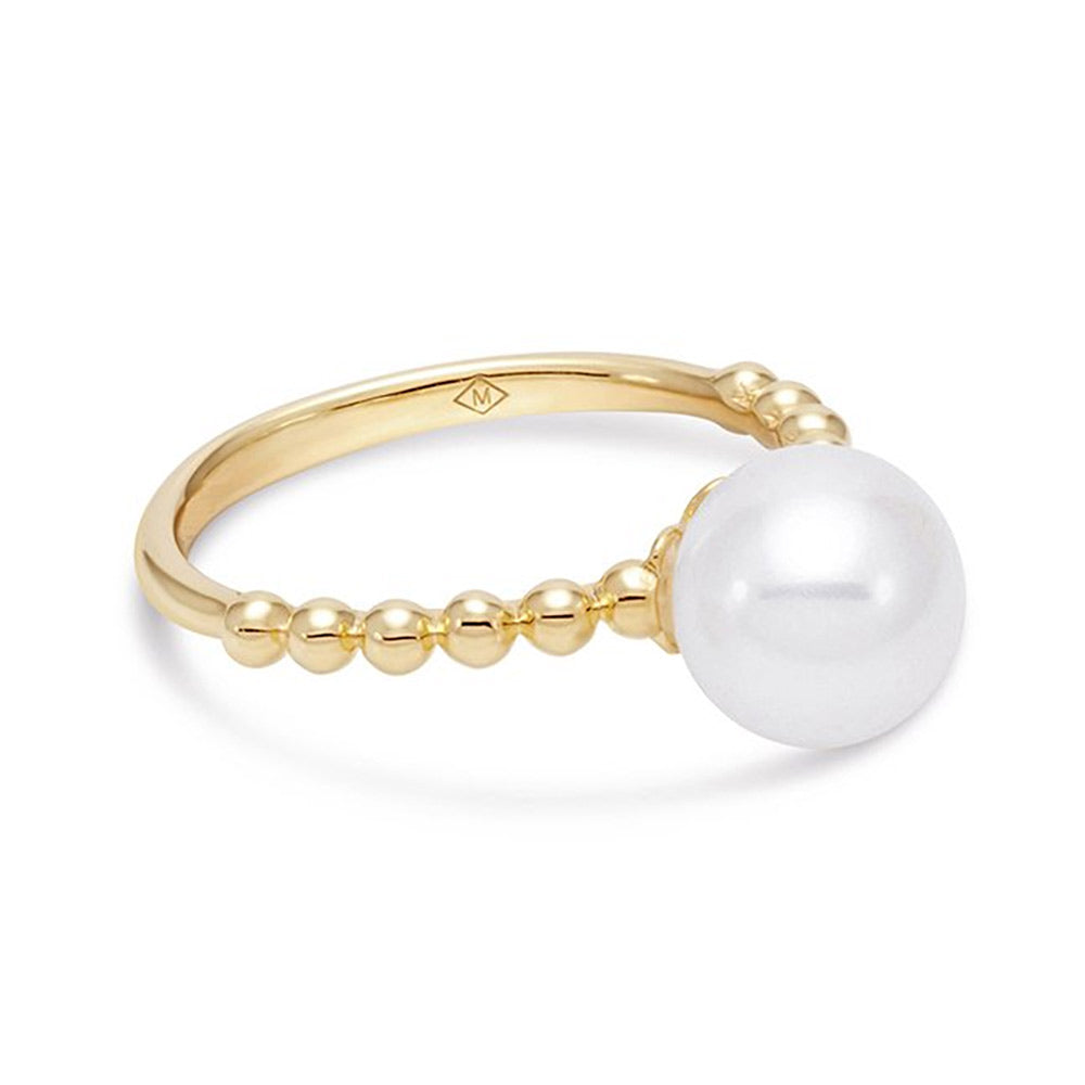 Freshwater Cultured Pearl Ring with Beaded Band