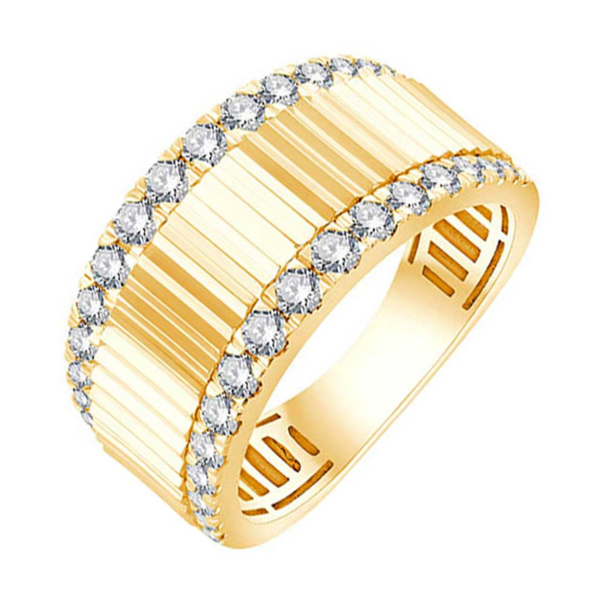 Sculptural Yellow Gold Diamond Ridged Ring Band, 0.63cttw