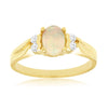 Yellow Tone Oval Cabochon Ethiopian Opal and Diamond Ring in Yellow Gold