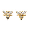 Diamond Bee Shaped Stud Earrings in Sterling Silver and Yellow Gold