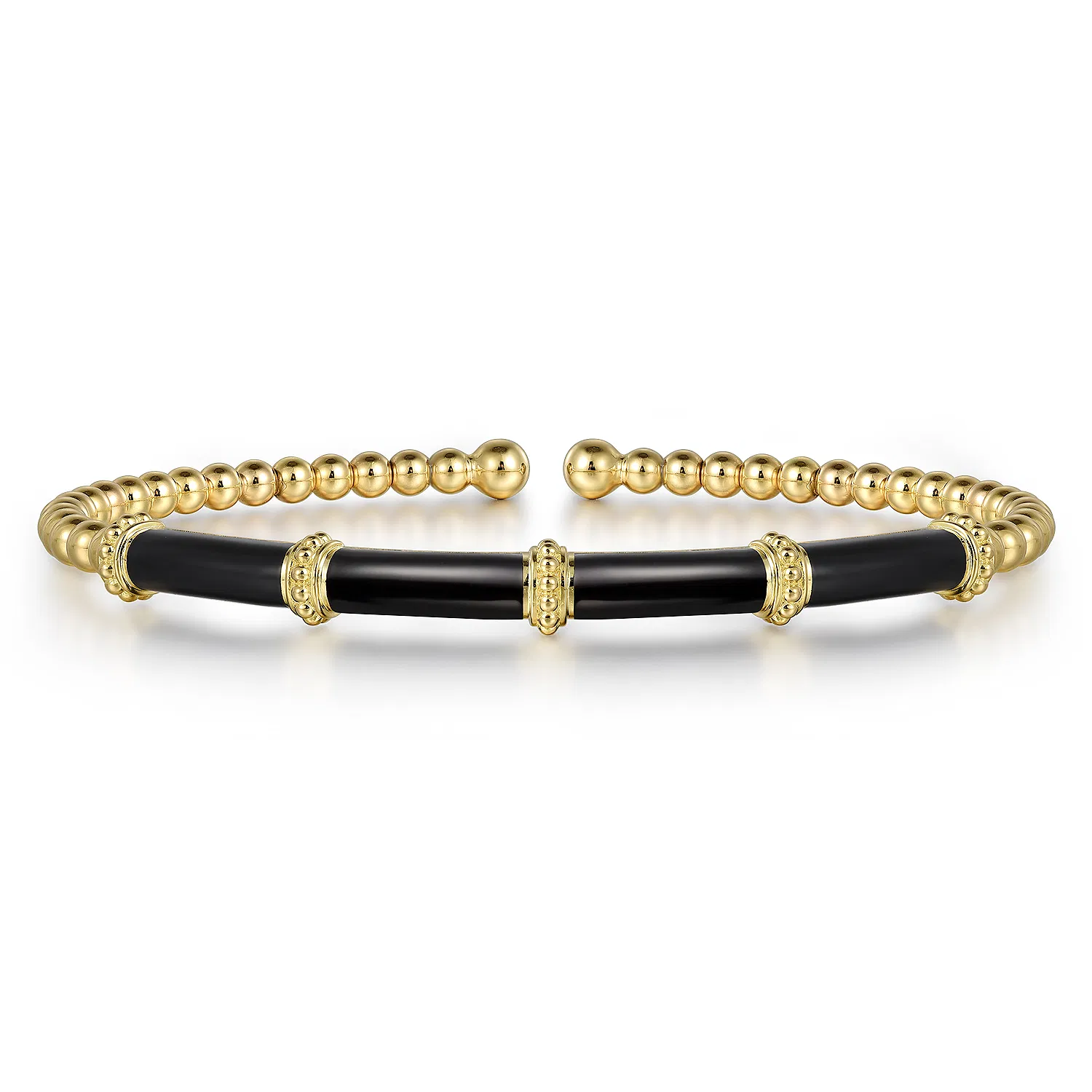 Beaded Bangle Bracelet Cuff With Black Enamel