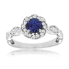 Round Tanzanite Diamond Halo Ring with Marquise Diamond Band in White Gold